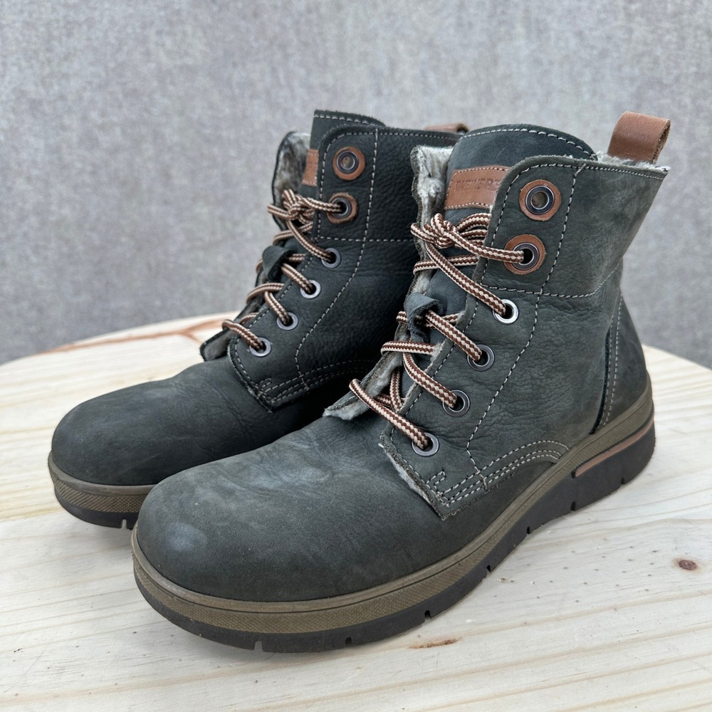 Weinbrenner Lace Up Boots Womens 37 Grey Leather Faux Fur Lined Gorpcore Rugged